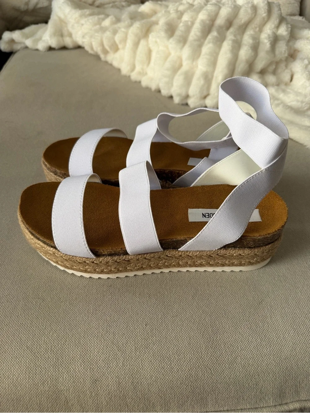 Steve Madden White Elastic-Strap Espadrille Wedge Sandals